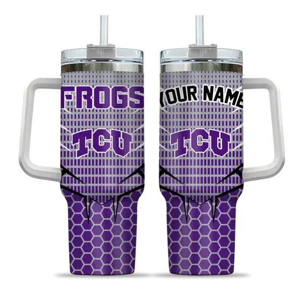 customized tcu horned frogs hex texture purple curved tumbler best selling.webp