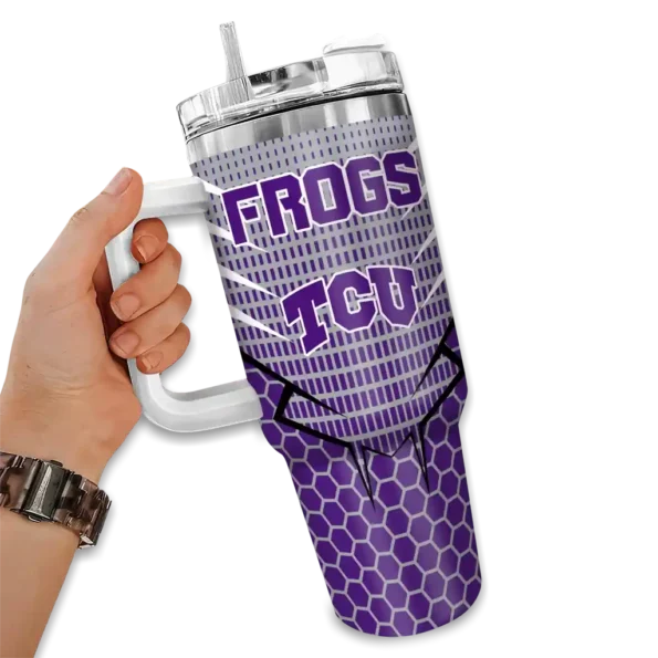 customized tcu horned frogs hex texture purple curved tumbler fashion forward.webp