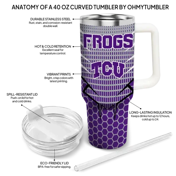 customized tcu horned frogs hex texture purple curved tumbler new arrival.webp
