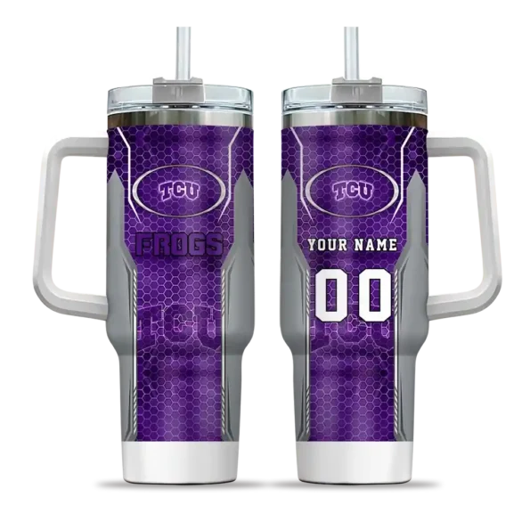 customized tcu horned frogs hexagon armor purple curved tumbler best selling.webp
