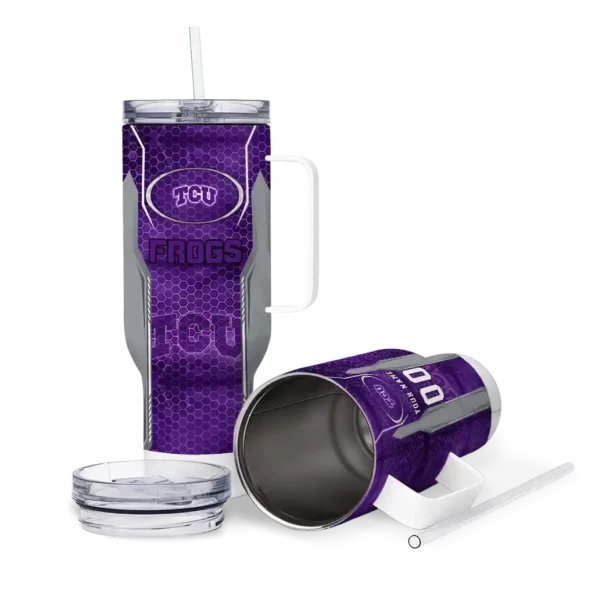customized tcu horned frogs hexagon armor purple curved tumbler high quality.webp