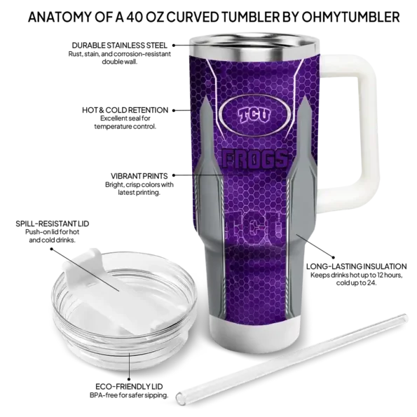customized tcu horned frogs hexagon armor purple curved tumbler new arrival.webp