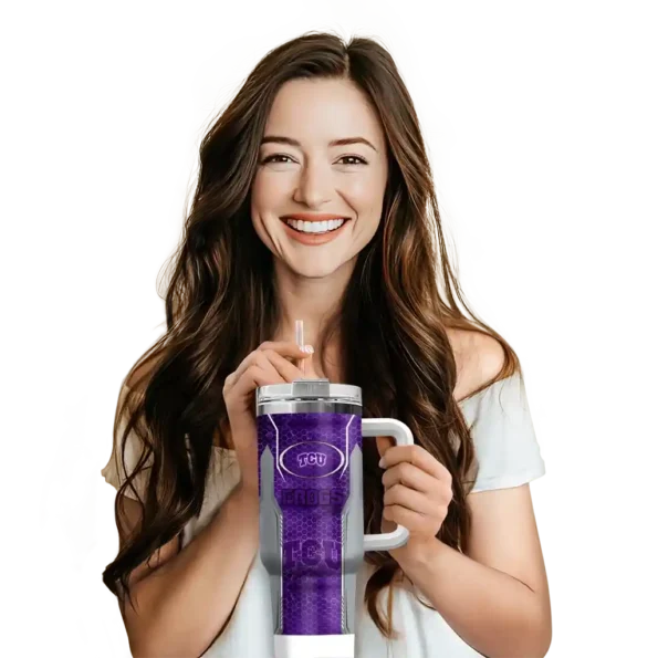 customized tcu horned frogs hexagon armor purple curved tumbler premium grade.webp