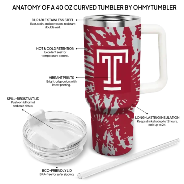customized temple owls burst swirl red curved tumbler new arrival.webp