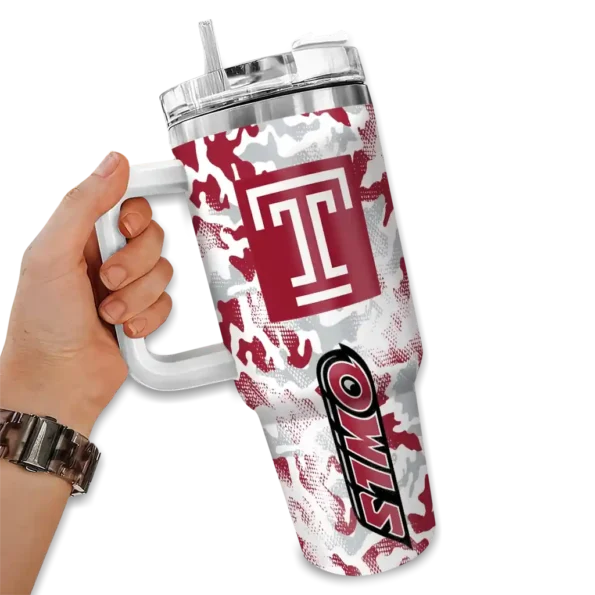 customized temple owls camo mashup red white curved tumbler fashion forward.webp