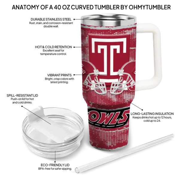 customized temple owls honey streaks red curved tumbler new arrival.webp
