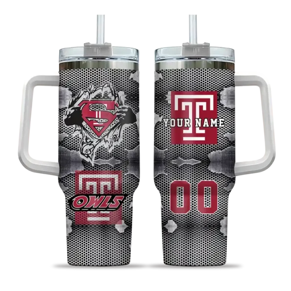 customized temple owls superman shield red gray curved tumbler best selling.webp