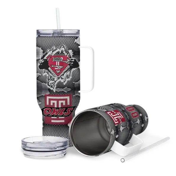 customized temple owls superman shield red gray curved tumbler high quality.webp