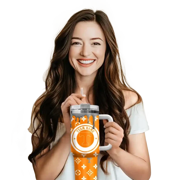 customized tennessee volunteers bullseye drips orange curved tumbler premium grade.webp