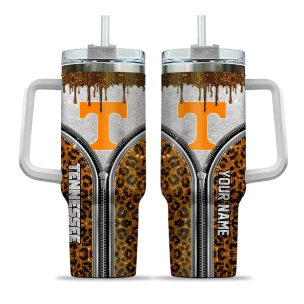 customized tennessee volunteers leopard zipper orange curved tumbler best selling.webp