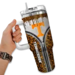 customized tennessee volunteers leopard zipper orange curved tumbler best selling.webp