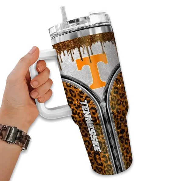 customized tennessee volunteers leopard zipper orange curved tumbler fashion forward.webp