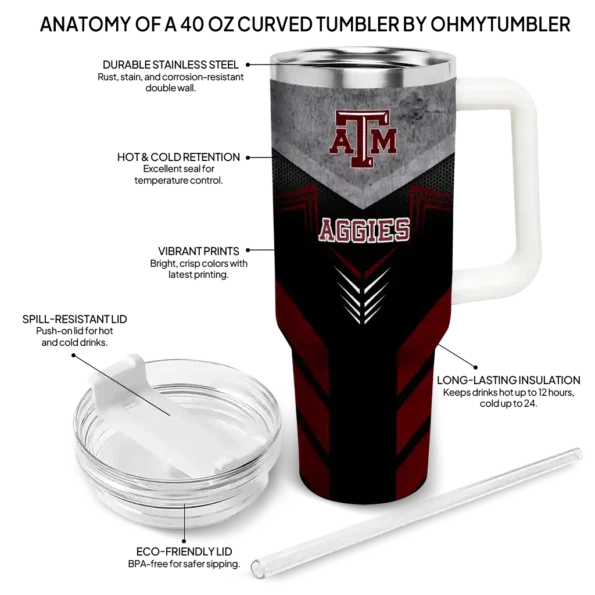 customized texas am aggies arrow armor maroon black curved tumbler new arrival.webp