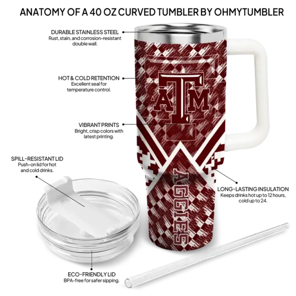 customized texas am aggies chevron angle maroon curved tumbler new arrival.webp