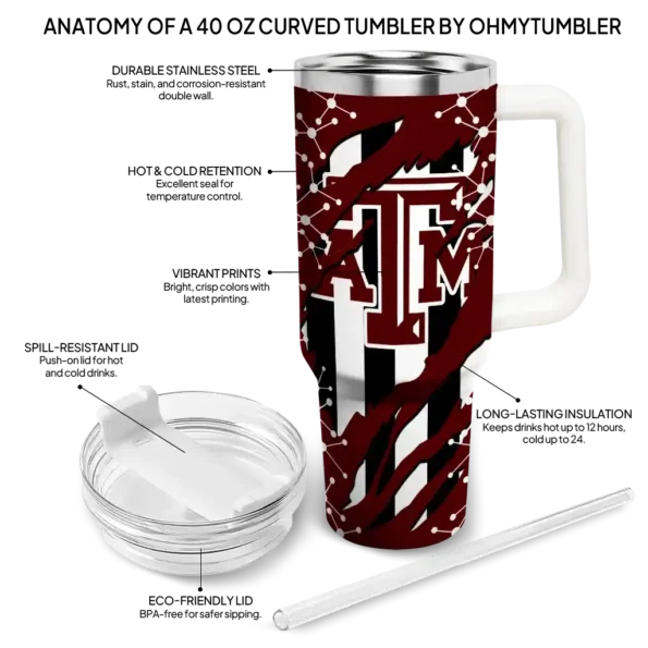 customized texas am aggies claw cut maroon black curved tumbler new arrival.webp