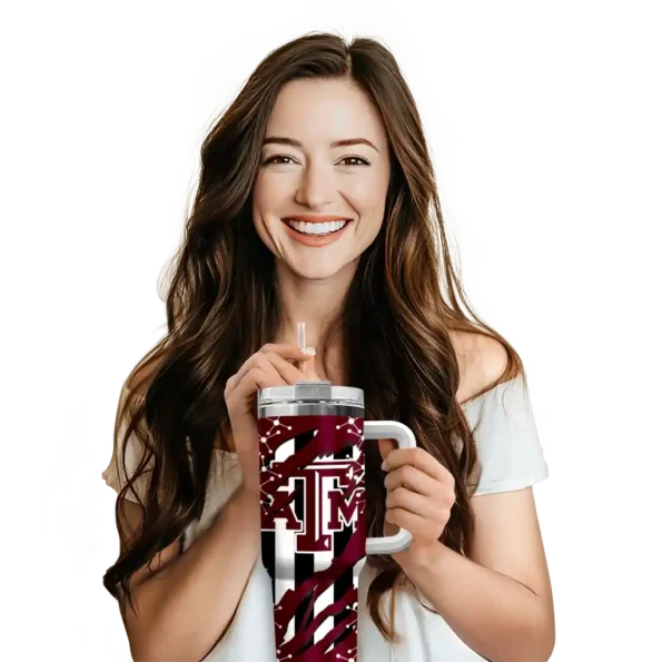 customized texas am aggies claw cut maroon black curved tumbler premium grade.webp