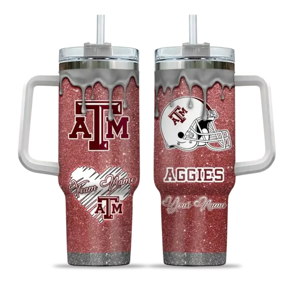 customized texas am aggies heart helmet motif maroon curved tumbler best selling.webp