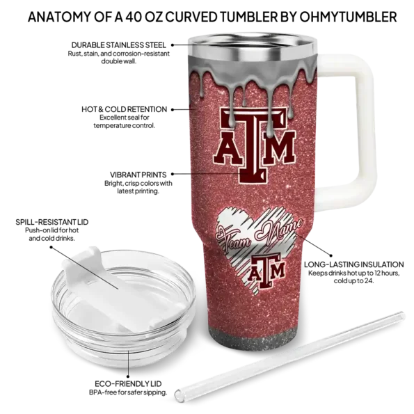 customized texas am aggies heart helmet motif maroon curved tumbler new arrival.webp