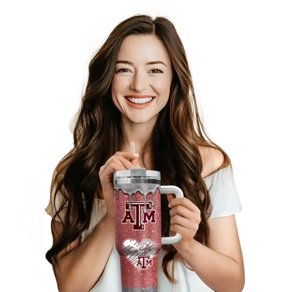 customized texas am aggies heart helmet motif maroon curved tumbler premium grade.webp