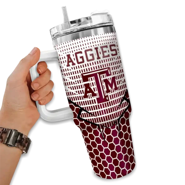 customized texas am aggies hex texture maroon curved tumbler fashion forward.webp