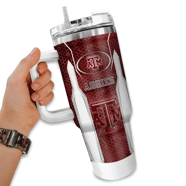 customized texas am aggies hexagon armor maroon curved tumbler fashion forward.webp
