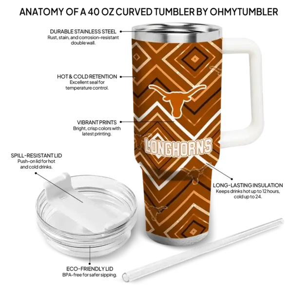 customized texas longhorns bold diamonds orange curved tumbler new arrival.webp