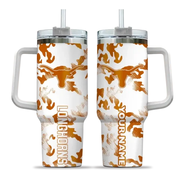 customized texas longhorns camo mashup orange white curved tumbler best selling.webp