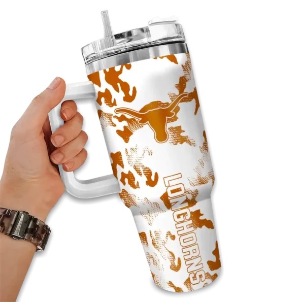 customized texas longhorns camo mashup orange white curved tumbler fashion forward.webp
