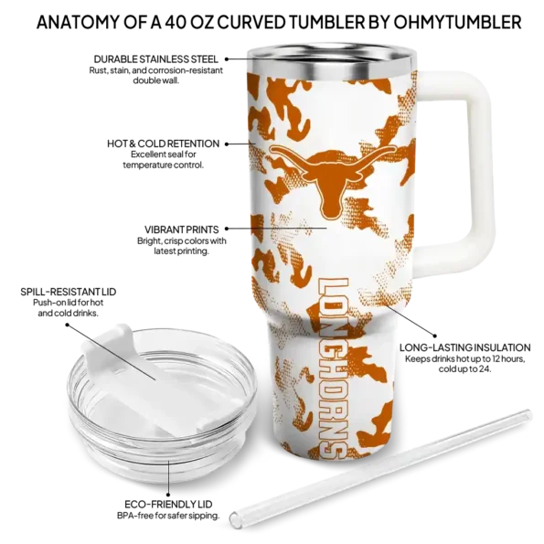 customized texas longhorns camo mashup orange white curved tumbler new arrival.webp