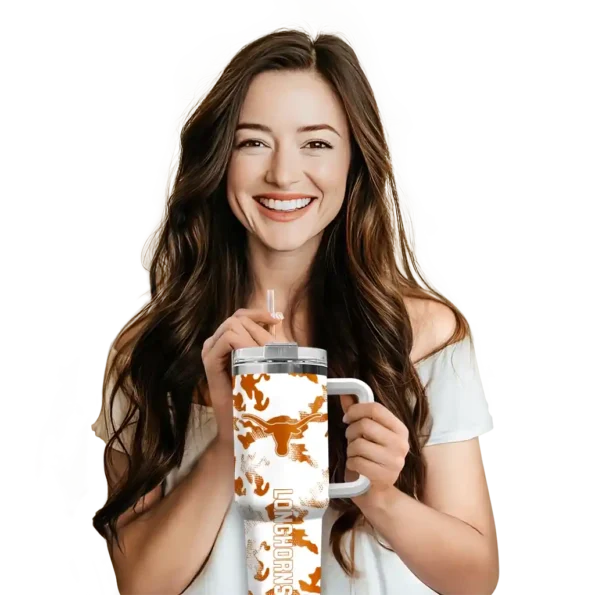 customized texas longhorns camo mashup orange white curved tumbler premium grade.webp