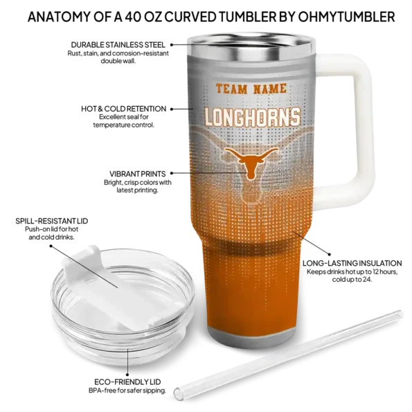 customized texas longhorns gradient dots orange curved tumbler new arrival.webp