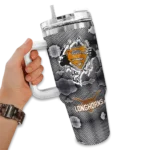 customized texas longhorns superman shield orange gray curved tumbler best selling.webp