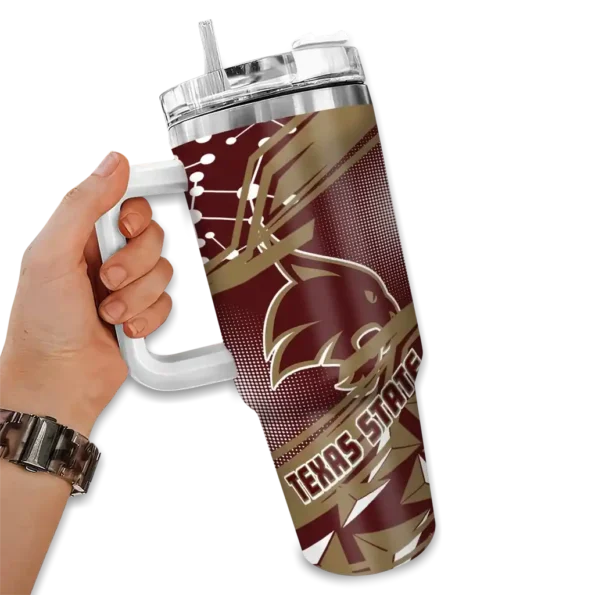 customized texas state bobcats abstract paths maroon curved tumbler fashion forward.webp