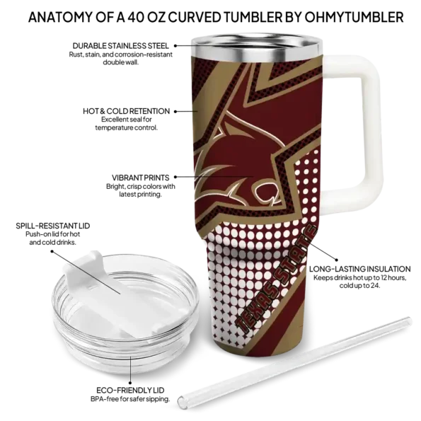 customized texas state bobcats arrow burst maroon curved tumbler new arrival.webp