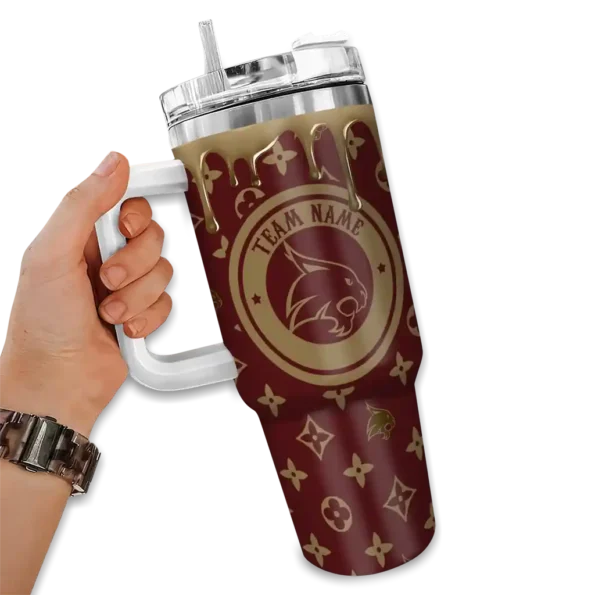 customized texas state bobcats bullseye drips maroon curved tumbler fashion forward.webp