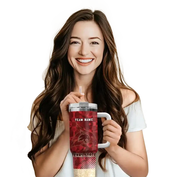 customized texas state bobcats geometric prism maroon curved tumbler premium grade.webp