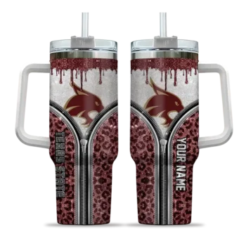 customized texas state bobcats leopard zipper maroon curved tumbler best selling.webp