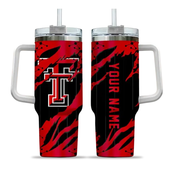 customized texas tech red raiders claw cut red black curved tumbler best selling.webp