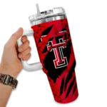 customized texas tech red raiders claw cut red black curved tumbler best selling.webp