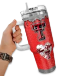 customized texas tech red raiders heart helmet motif red curved tumbler best selling.webp