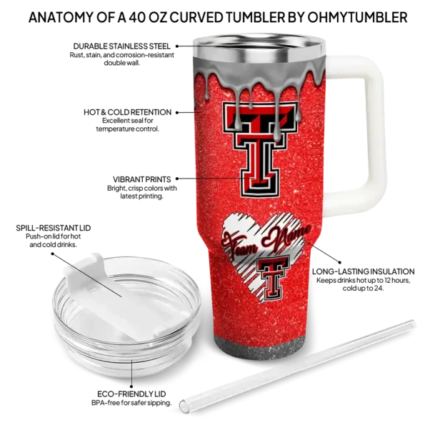 customized texas tech red raiders heart helmet motif red curved tumbler new arrival.webp