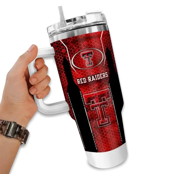 customized texas tech red raiders hexagon armor red curved tumbler fashion forward.webp
