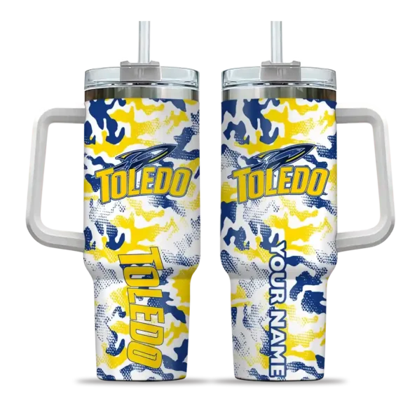 customized toledo rockets camo mashup blue white curved tumbler best selling.webp