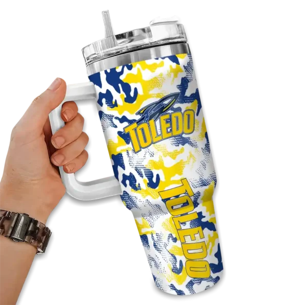 customized toledo rockets camo mashup blue white curved tumbler fashion forward.webp