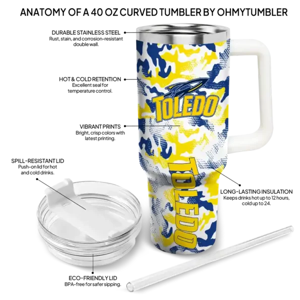 customized toledo rockets camo mashup blue white curved tumbler new arrival.webp