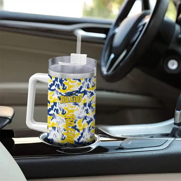 customized toledo rockets camo mashup blue white curved tumbler trendy.webp
