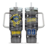 customized toledo rockets superman shield blue gray curved tumbler best selling.webp
