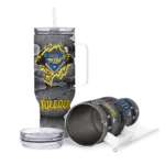 customized toledo rockets superman shield blue gray curved tumbler best selling.webp
