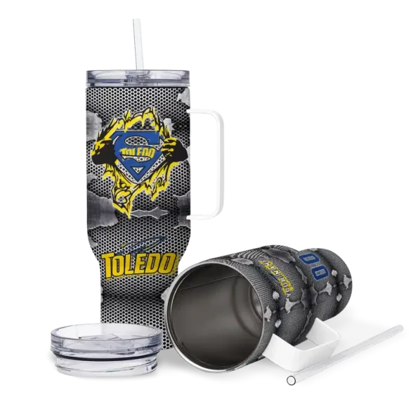 customized toledo rockets superman shield blue gray curved tumbler high quality.webp