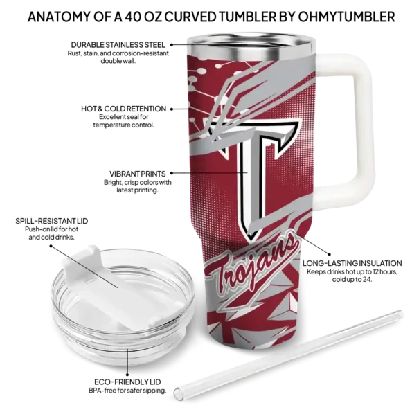 customized troy trojans abstract paths red curved tumbler new arrival.webp